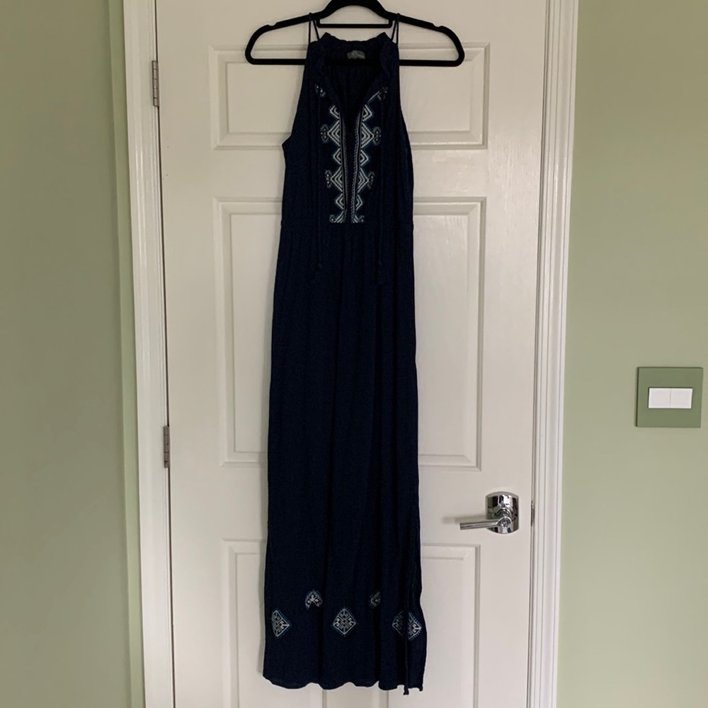 Navy maxi dress with embroidery